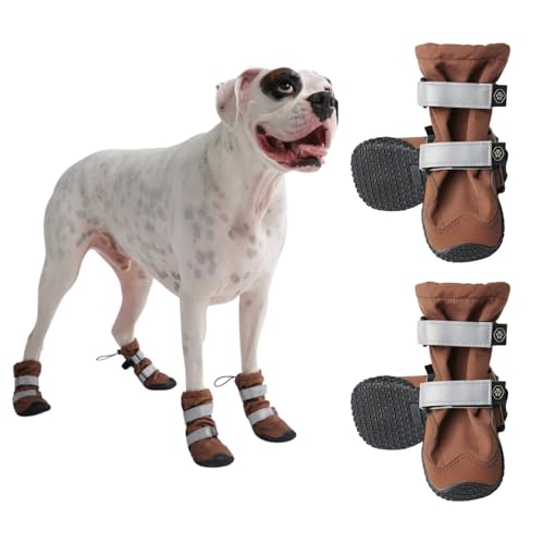 Spark Paws Wasserabweisende Hundeschuhe für mittelgroße und große Hunde, rutschfeste reflektierende Hundestiefel für Regen, Schnee, Wandern, 4er-Set - Brown, A Spark Paws Wasserabweisende Hundeschuhe für mittelgroße und große Hunde, rutschfeste reflektierende Hundestiefel für Regen, Schnee, Wandern, 4er-Set - Brown, A von Spark Paws