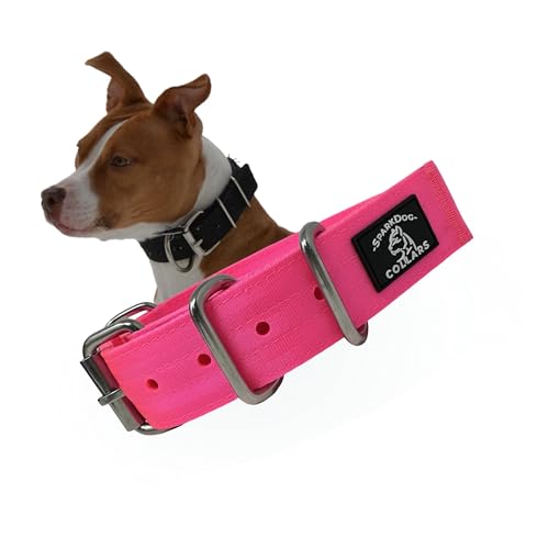 SparkDog Hundehalsband, strapazierfähig, verstellbar, Sicherheitsgurtband mit Edelstahl-Hardware, wetterfest und langlebig, für mittelgroße Hunde, passend für Halsumfang von 33–48,3 cm, Hot Pink, 3,8 von SparkDog Collars