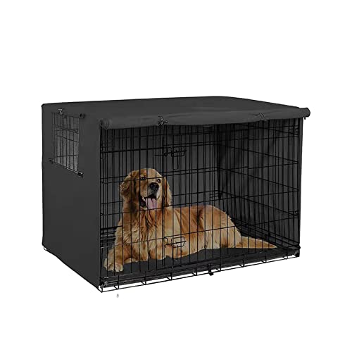 Hundekäfig Abdeckung, Abdeckung für Hundekäfige, Langlebiger Wasserdichter Winddicht Hundebox Abdeckung mit Doppeltür, für den innen und außenbereich (Schwarz L) von Sparklenut