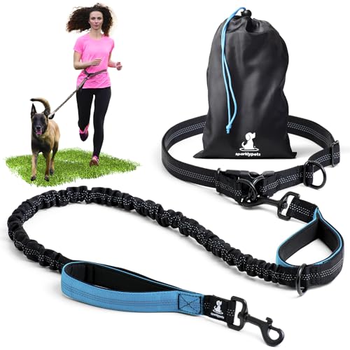 Joggingleine für Hunde zum Laufen, Joggen, Wandern | 2 in 1 Joggingleine und Normale Hundeleine für Große und Mittelgroße Hunde mit Doppelgriff | Bauchgurt Hundeleine von SparklyPets