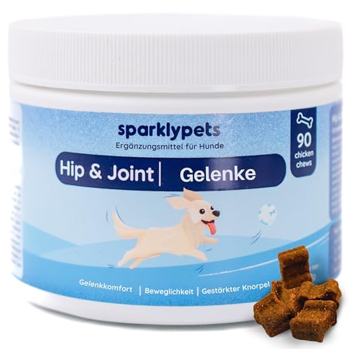 SparklyPets - Auch und Gelenke - Nahrungsergänzungsmittel für Hunde - Gelenkkomfort, Mobilität und Knorpel - Kollagen, Grünlippmuschel, Fischöl - 90 Einheiten, 270 g, Hühnergeschmack von SparklyPets
