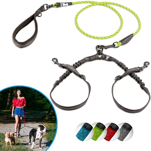 SparklyPets Doppelleine für 2 kleine Hunde, verhedderungsfreies Seil, Bungee-Doppelleine für Zwei kleine Hunde, mit verstellbaren Kupplungen und weichem Griff, Grün, Größe S SparklyPets Doppelleine für 2 kleine Hunde, verhedderungsfreies Seil, Bungee-Doppelleine für Zwei kleine Hunde, mit verstellbaren Kupplungen und weichem Griff, Grün, Größe S von SparklyPets