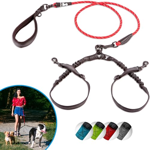 SparklyPets Doppelleine für 2 kleine Hunde, verhedderungsfreies Seil, Bungee-Doppelleine für Zwei kleine Hunde, mit verstellbaren Kupplungen und weichem Griff, Rot, Größe S SparklyPets Doppelleine für 2 kleine Hunde, verhedderungsfreies Seil, Bungee-Doppelleine für Zwei kleine Hunde, mit verstellbaren Kupplungen und weichem Griff, Rot, Größe S von SparklyPets