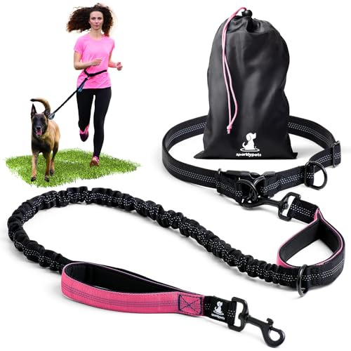 Joggingleine für Hunde zum Laufen, Joggen, Wandern | 2 in 1 Joggingleine und Normale Hundeleine für Große und Mittelgroße Hunde mit Doppelgriff | Bauchgurt Hundeleine von SparklyPets