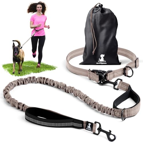 Joggingleine für Hunde zum Laufen, Joggen, Wandern | 2 in 1 Joggingleine und Normale Hundeleine für Große und Mittelgroße Hunde mit Doppelgriff | Bauchgurt Hundeleine von SparklyPets