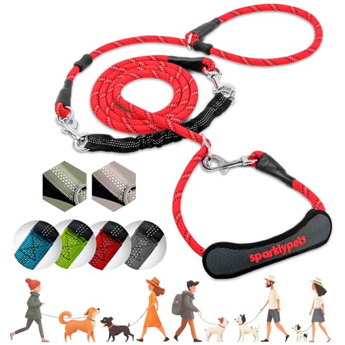 SparklyPets Multifunktionale Bungee-Leine mit Abnehmbarer Retrieverleine, Crossbody- und Taillenleine für Spaziergänge mit dem Hund, mittelgroße und große Rassen, Rot SparklyPets Multifunktionale Bungee-Leine mit Abnehmbarer Retrieverleine, Crossbody- und Taillenleine für Spaziergänge mit dem Hund, mittelgroße und große Rassen, Rot von SparklyPets