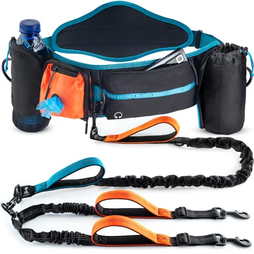 SparklyPets Hundeleine mit doppelter Bungee-Taille und Rückenstütze, doppelte Hundeleine für mittelgroße und große Rassen, 2 Hunde-Laufgürtel, Bauchtasche mit Telefon-, Abfall-, Leckerli- und SparklyPets Hundeleine mit doppelter Bungee-Taille und Rückenstütze, doppelte Hundeleine für mittelgroße und große Rassen, 2 Hunde-Laufgürtel, Bauchtasche mit Telefon-, Abfall-, Leckerli- und von SparklyPets