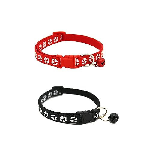 Speedway Hundehalsband mit Pfotenabdruck-Motiv, verstellbar, mit Glöckchen und Sicherheitsschnalle, stilvolles und sicheres Halsband für Katzen und Hunde, Combo (Rot, Schwarz) von Speedway
