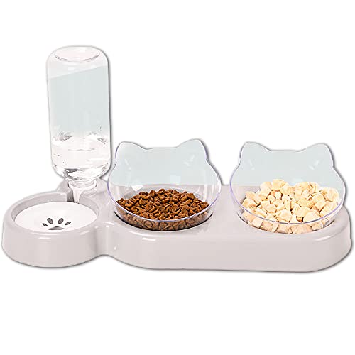 3-in-1 Katze Futternapf und Wassernapf Set, Katzennapf 3er Set, Doppel-Katzennäpfe mit Wasserspender für Haustiere, Futternapf und Wassernapf für Katzen und Kleine Hunde von Speedy Panther