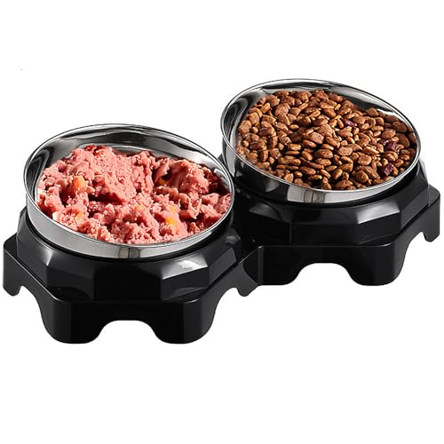 Erhöhte Katzennäpfe mit Ständer, 0 & 15 ° Edelstahl Erhöhte Katzen-Futternäpfe für Katzen und kleine Hunde, geneigte Katzenfutter- und Wassernäpfe – rutschfest und kein Verschütten von Speedy Panther