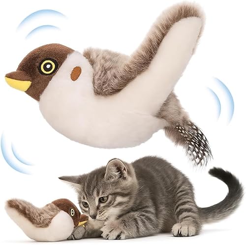 Interaktives Katzenspielzeug Flatternder Vogel, Lebensechter Sandpiper mit Zwitschergeräusch, berührungsaktiviertes Katzenminze-Vogelspielzeug, waschbares und wiederaufladbares Kätzchenspielzeug für von Speedy Panther