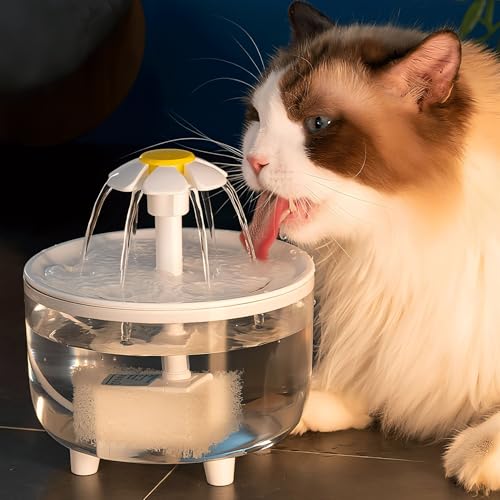 Katzen Wasserbrunnen Klein, 1.2L Ultra Silent Haustier Wasserbrunnen zum Trinken, Sichtbarer Wasserstand Transparente Katze Wasserspender von Speedy Panther