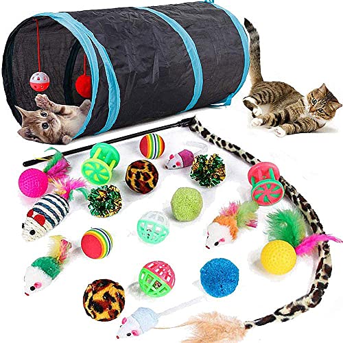 Speedy Panther 21 Stücke Katzenspielzeug Set Katzentunnel Interaktives Katzen Spielzeug für Kätzchen Federspielzeug Katzenbälle Spielzeugmäuse für Katzen von Speedy Panther