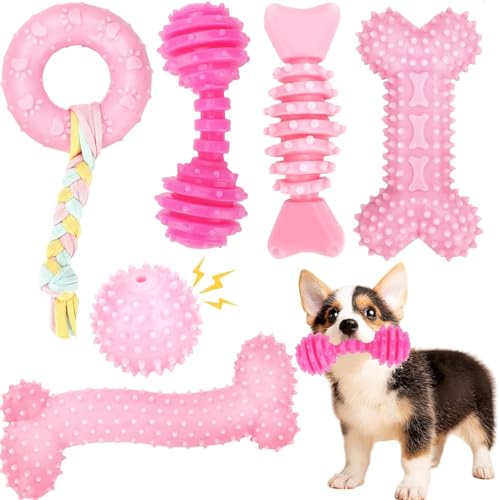 Kauspielzeug für Welpen, robust, mit Seil, quietschendem Gummiball und Knochen, für kleine bis mittelgroße Hunde, 6 Stück Kauspielzeug für Welpen, robust, mit Seil, quietschendem Gummiball und Knochen, für kleine bis mittelgroße Hunde, 6 Stück von Speedy Panther
