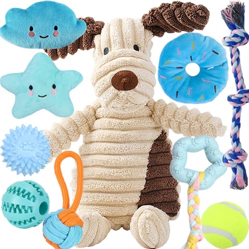 10 Stück Welpen Spielzeug Set - Plüsch Hundespielzeug mit Quietscher, Kauspielzeug & Ball für Kleine Hunde - Zahnpflege Welpenspielzeug & Zubehör für Junghunde von Speedy Panther