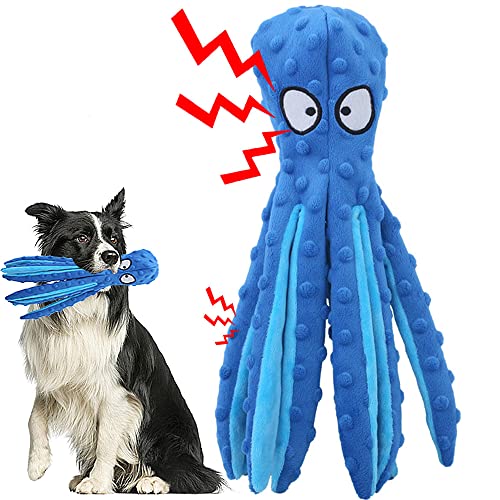 Quietschendes Hundespielzeug, kein gefüllter Oktopus Hundekauspielzeug mit Knisterpapier Plüsch Hundezahnreinigungsspielzeug für mittelgroße große Hunde (Blau) von Speedy Panther