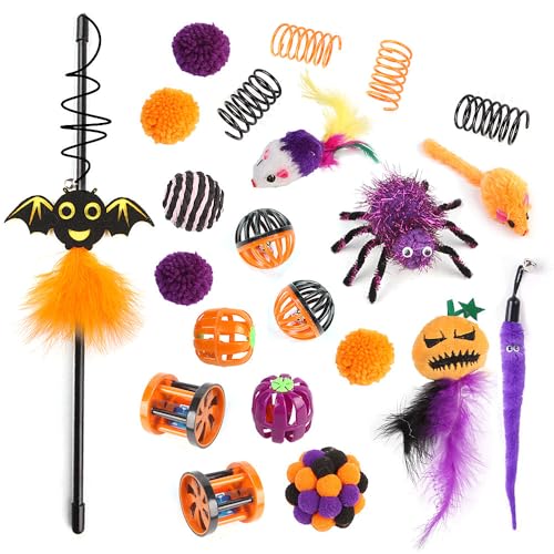 Speedy Panther 22 Stück Katzenspielzeug für Indoor-Katzen, Katzenspielzeug, Halloween-Kätzchen-Spielzeug, interaktives Katzenstab-Spielzeug mit Federspielzeug, Mausspielzeug und Plüschball-Spielzeug Speedy Panther 22 Stück Katzenspielzeug für Indoor-Katzen, Katzenspielzeug, Halloween-Kätzchen-Spielzeug, interaktives Katzenstab-Spielzeug mit Federspielzeug, Mausspielzeug und Plüschball-Spielzeug von Speedy Panther