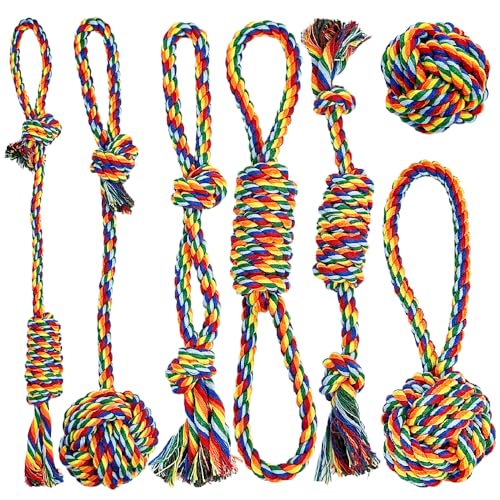 Speedy Panther 7 Pack Hundeseilspielzeug für große Hunde, robustes Kauspielzeug für Welpen, Zahnen Zerrspielzeug, buntes Baumwollseilspielzeug für mittelgroße und große Hunde von Speedy Panther