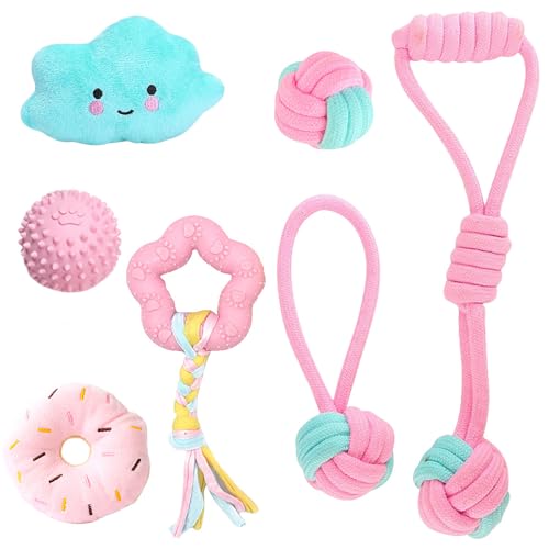 7-teiliges Spielzeug-Set für kleine Hunde und Welpen, natürliches Baumwollseil, quietschender Plüsch, Zahnspielzeug für kleine bis mittelgroße Hunde 7-teiliges Spielzeug-Set für kleine Hunde und Welpen, natürliches Baumwollseil, quietschender Plüsch, Zahnspielzeug für kleine bis mittelgroße Hunde von Speedy Panther