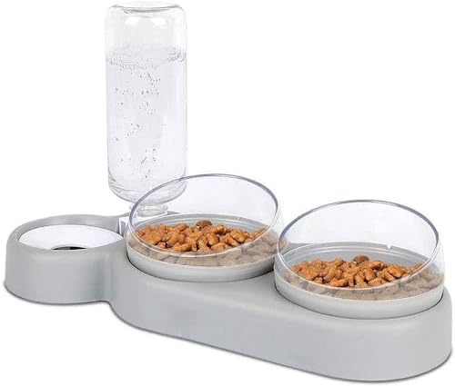 Katzennapf-Set 15° Neigbar Doppelter Futternapf für Nass- Trockenfutter, mit Automatischer Wasserflasche, für Kleine und Mittelgroße Hunde und Katzen von Speedy Panther