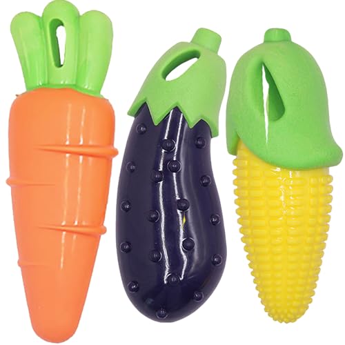 Unzerstörbares Kauspielzeug für aggressive Kauer, quietschendes Zahnspielzeug für mittelgroße und große Hunde, Gummi-Karotte, Mais, Aubergine, 3 Stück Unzerstörbares Kauspielzeug für aggressive Kauer, quietschendes Zahnspielzeug für mittelgroße und große Hunde, Gummi-Karotte, Mais, Aubergine, 3 Stück von Speedy Panther