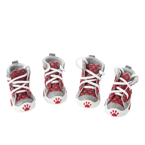4 Stück Hundeschuhe for kleine Hunde, Welpenstiefel, Fußball-Stil, Hundeschuhe for kleine Haustiere (Color : Red, Size : L) von SpeesY