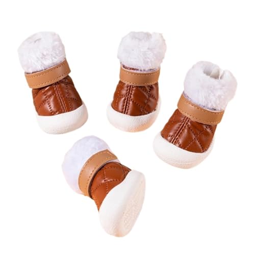 4 Stück Welpen-Schneestiefel, feine, weiche Textur, warm halten, for kleine Hunde, verdickte Schnee-Welpenstiefel, Haustierprodukt (Color : Brown, Size : 4) von SpeesY
