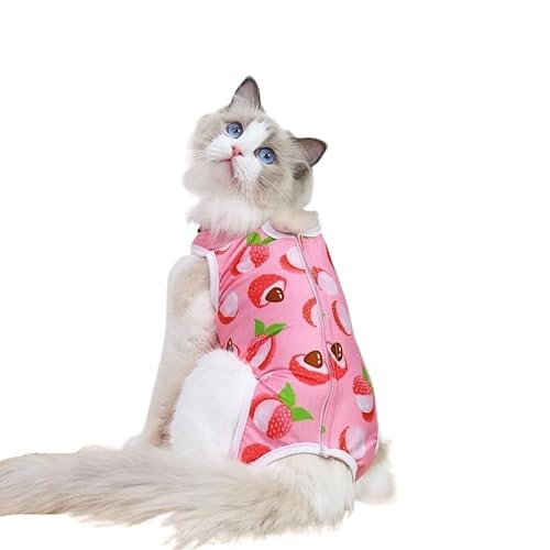 Anti-Leck-Kleidung, Katzen-Entwöhnungsanzug, Kleiner Hund, Katzen-Overall, süßer Aufdruck, Haustierpflege-Kleidung (Color : Style A-Dark pink, Size : S) von SpeesY