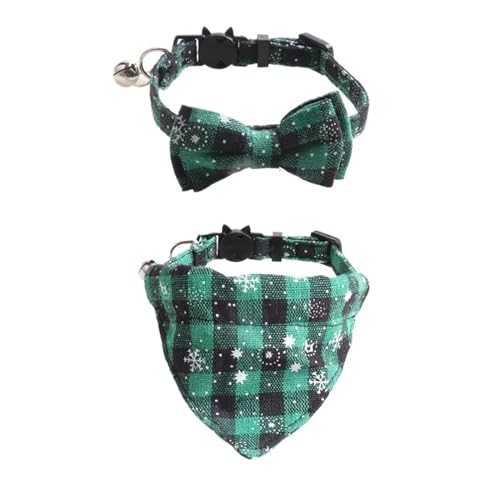 Fliege Katzenhalsband Bandana Haustierhalsband Bandana mit kariertem verstellbarem Katzenhalsband Fliege Halskette (Color : Green Set, Size : 1.0x28CM) von SpeesY