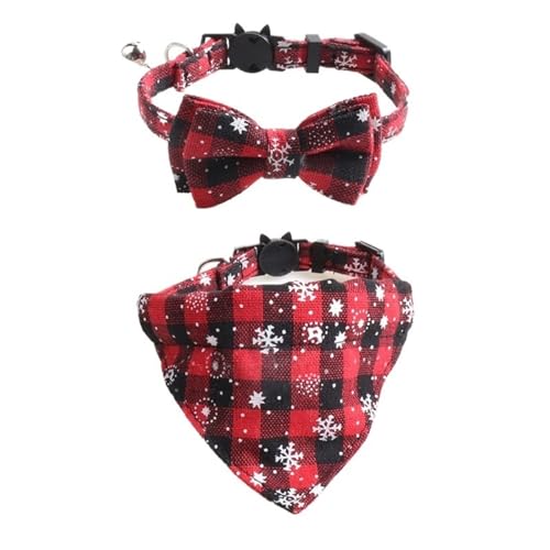 Fliege Katzenhalsband Bandana Haustierhalsband Bandana mit kariertem verstellbarem Katzenhalsband Fliege Halskette (Color : Red Set, Size : 1.0x28CM) von SpeesY