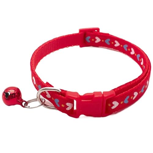 Haustierhalsband Hundeleine Hundehalsband Traktion Bunte quadratische Schnalle Liebesdruck Cartoon-Stil mit Glocke Hundehalsband (Color : Red) von SpeesY