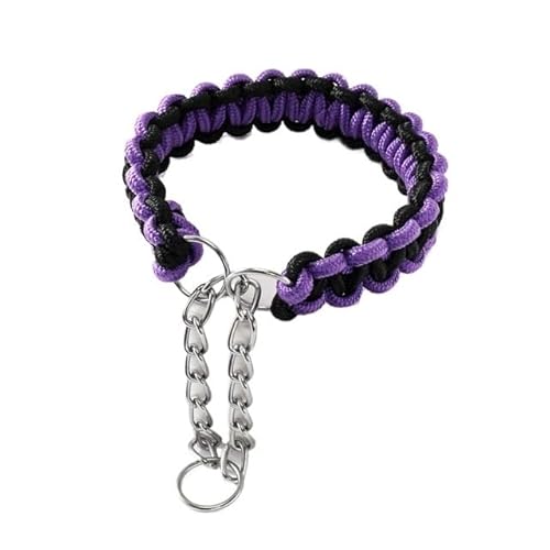Hundehalsbänder mit Kette, verstellbares Halsband for kleine, mittelgroße und große Hunde, die Heimtierbedarf führen (Color : Purple Black, Size : S) von SpeesY