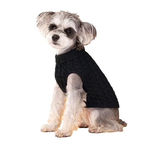 Hundepullover for kleine Hunde, Welpenkleidung, Warmer Rollkragenpullover, Schnauzer, Chihuahua, Mops, Kostüm, Haustierkleidung (Color : Black, Size : L) von SpeesY