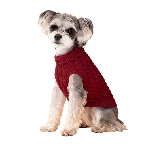 Hundepullover for kleine Hunde, Welpenkleidung, Warmer Rollkragenpullover, Schnauzer, Chihuahua, Mops, Kostüm, Haustierkleidung (Color : Red, Size : M) von SpeesY
