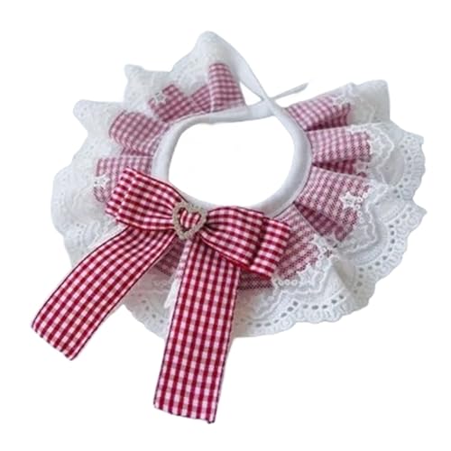 Karierte Hunde-Lätzchen mit Schleife, Halsband, Spitzenschal, waschbare Schleifen, Halskette for Welpen und Katzen, Haustierzubehör, Lätzchen for Katzen und Hunde (Color : C1, Size : M25-30cm) von SpeesY