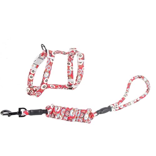 Katzen-Hundehalsband-Geschirr, verstellbares Haustier-Traktions-Katze-Kätzchen-Halsband, Katzen-Produkte, Haustier-Geschirr, Gürtel, Katzenzubehör (Color : Red, Size : M 3KG-6KG) von SpeesY