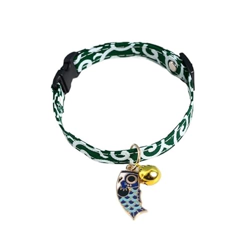 Katzenglockenhalsband aus Metall mit Verstellbarer niedlicher Haustierhalskette, geeignet for Kätzchen und Welpen (Color : Green Fish, Size : S-17-32cm) von SpeesY