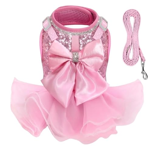 Rosafarbenes Katzenkleid for kleine Hunde und Katzen mit niedlichen Schleifen-Accessoires (Color : Pink, Size : S) von SpeesY