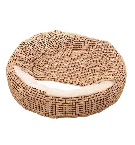 Rundes Plüsch-Katzen-Warmbetthaus, weiches, langes Plüschbett for kleine Hunde und Katzen – Haustierzubehör (Color : Coffee, Size : S-40cm) von SpeesY