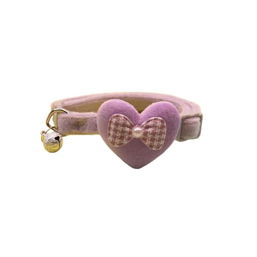Süßes Katzenhalsband mit Herzschleife und Glocke, Katzenornamente, weiches, verstellbares Halsband, Haustierzubehör (Color : Purple, Size : Adjust 21-32cm) von SpeesY