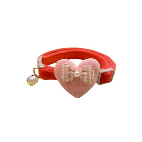 Süßes Katzenhalsband mit Herzschleife und Glocke, Katzenornamente, weiches, verstellbares Halsband, Haustierzubehör (Color : Red, Size : Adjust 21-32cm) von SpeesY