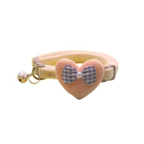 Süßes Katzenhalsband mit Herzschleife und Glocke, Katzenornamente, weiches, verstellbares Halsband, Haustierzubehör (Color : Yellow, Size : Adjust 21-32cm) von SpeesY