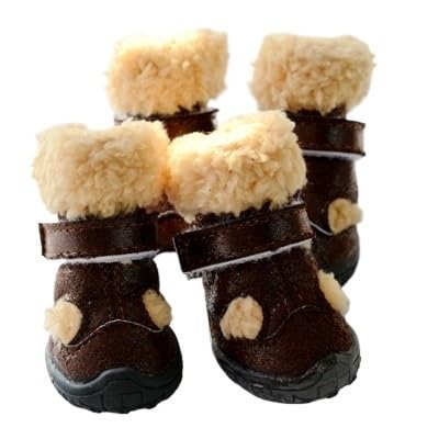 Warme und rutschfeste Schuhe for Hunde, Set mit kleinen Welpenschuhen und Pelz-Chihuahua-Stiefeln (Color : Brown, Size : One Size) von SpeesY