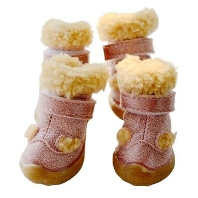 Warme und rutschfeste Schuhe for Hunde, Set mit kleinen Welpenschuhen und Pelz-Chihuahua-Stiefeln (Color : Pink, Size : 4inch) von SpeesY
