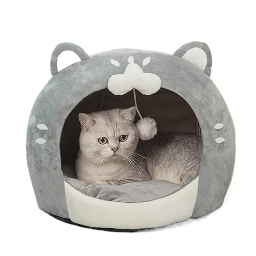 Warmes Katzenbett aus Baumwolle, niedliches, gemütliches, weiches Haustierbett in Katzenform mit Kissen for kleine Hunde, Katzen, Heimtierbedarf (Color : Gray, Size : 40x40x40cm) von SpeesY