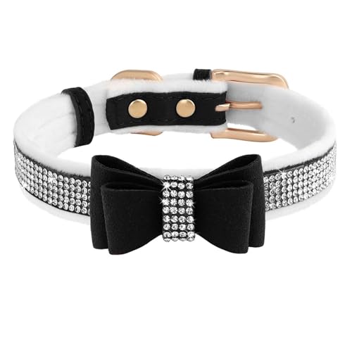 Warmes Katzenhalsband mit glitzerndem Kristall, for kleine Hunde, Kätzchenhalsbänder, Halskette mit Schleife, verstellbar, for Welpen und Katzen (Color : Black, Size : Xs-1.5x35cm) von SpeesY