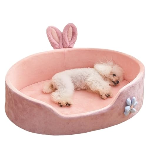 Waschbare Hundehütte for kleine Hunde | Plus Dicke Schlafkissen-Welpenmatte for kleine bis große Hunde (Color : Pink, Size : L-60X40X17cm) von SpeesY