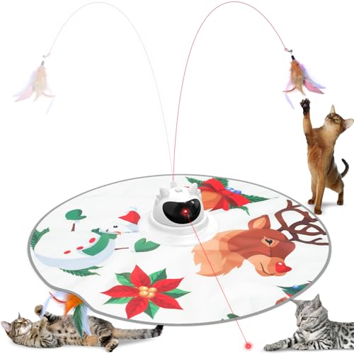 Spessn Interaktives Katzenspielzeug 3-in-1 Versteckspiel Federn Katzenspielzeug,Wiederaufladbar Intelligenz katzenspielzeug (Weihnachtsstil) von Spessn