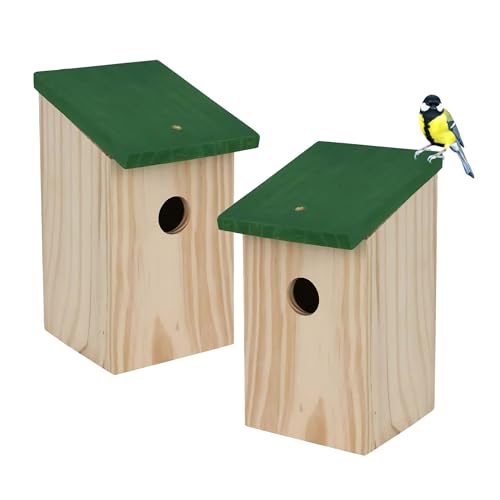 Holz Vogelhäuschen zum Aufhängen 22 x 15 cm - 2er Set - Vogel Nist Kasten mit Fütterungsloch - Deko Vogel Haus zum Hängen oder Stellen Holz Vogelhäuschen zum Aufhängen 22 x 15 cm - 2er Set - Vogel Nist Kasten mit Fütterungsloch - Deko Vogel Haus zum Hängen oder Stellen von Spetebo