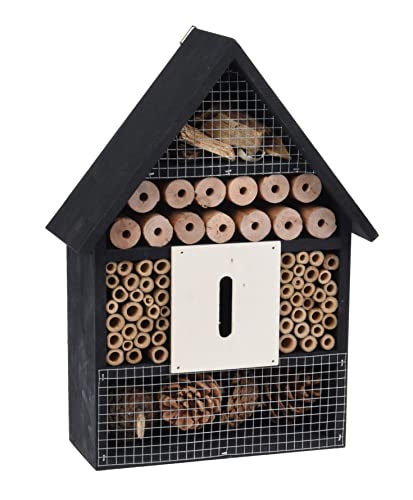 Insektenhotel zum aufhängen 30 x 22 cm - schwarz - Insektenhaus aus Holz zum hängen - Bienen Marienkäfer Schmetterling Hotel Haus Nisthilfe von Spetebo